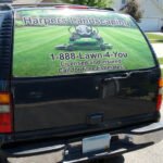 Personalized perforated rear window vinyl graphic with one-way visibility