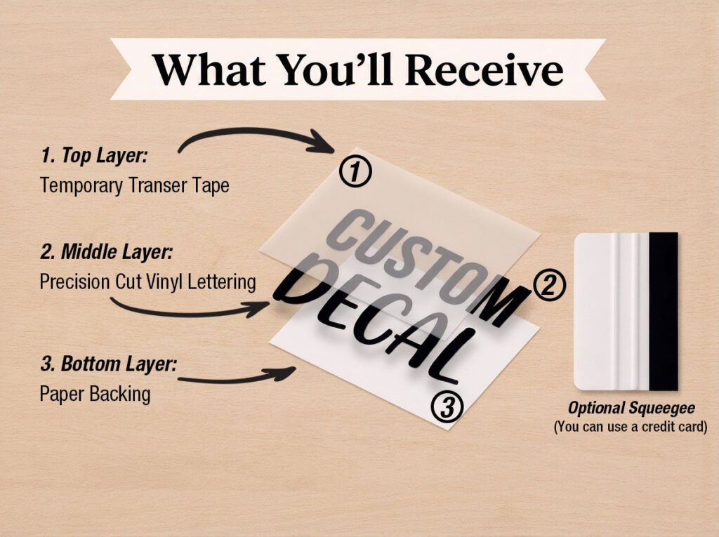 Your open hour decal package will come with a pre-masked vinyl decal, installation instructions, and optional installation squeegee.