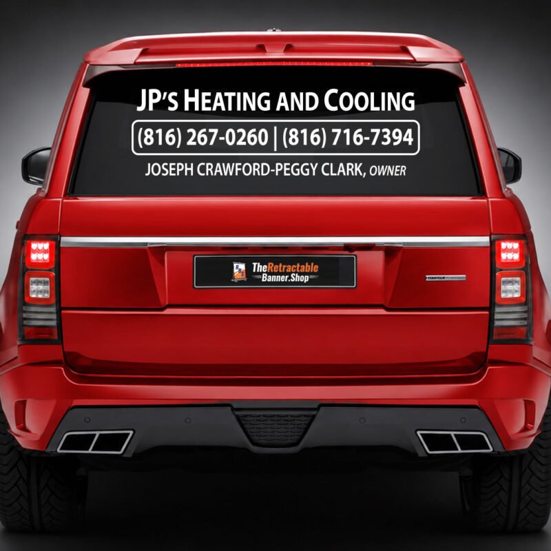 Personalized rear glass vinyl lettering and decals from TheRetractableBanner.Shop