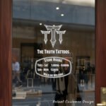 Custom open hours decal applied on wooden glass door, business storefront vinyl lettering, personalized store hours sticker by TheRetractableBanner.Shop