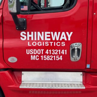 Dot vinyl lettering for truckers applied to commercial truck window