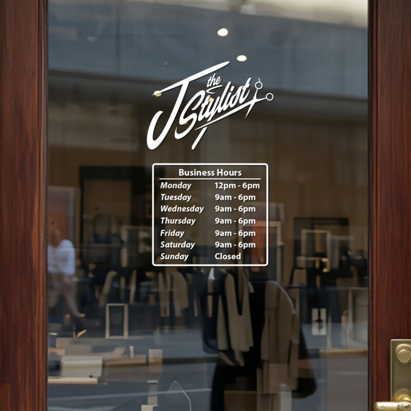 Personalized Business Hours Vinyl Decal for Glass Doors and Windows