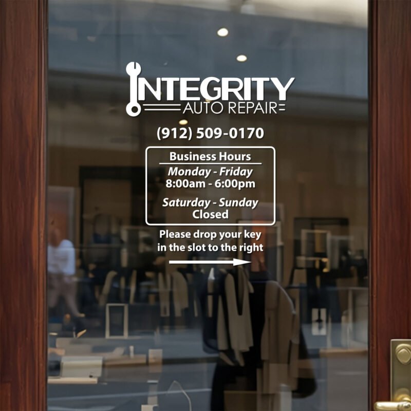 Personalized Business Hours Vinyl Decal for Glass Doors and Windows