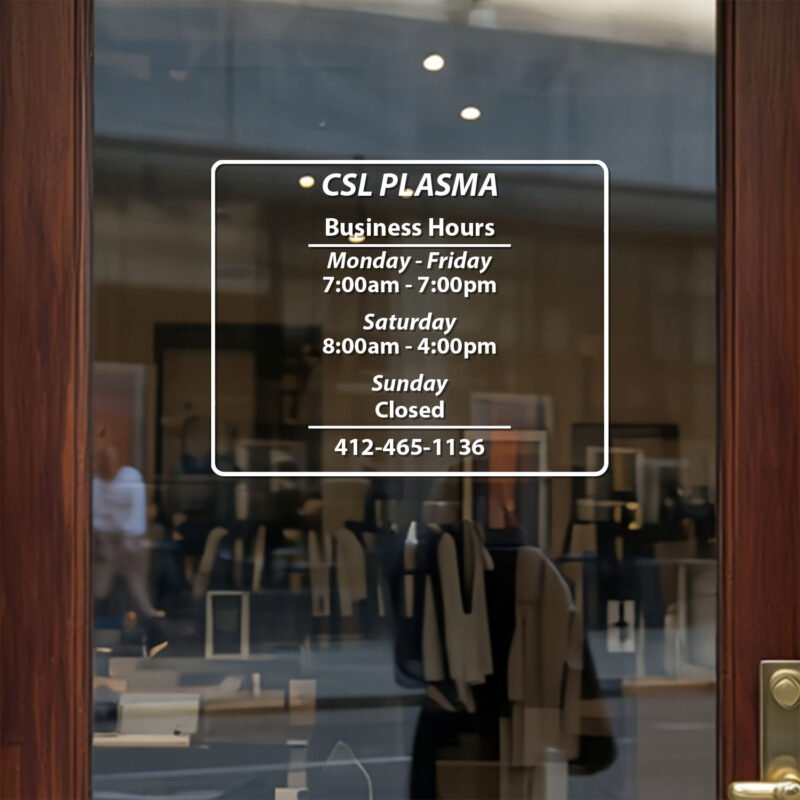 Personalized Business Hours Vinyl Decal for Glass Doors and Windows